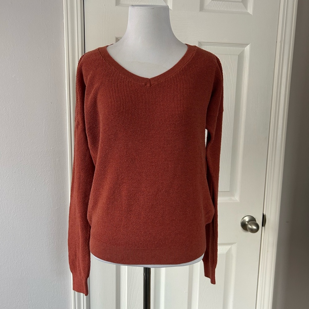 Prana Terracotta Women's Sweater Sz Medium Organic Cotton Merino Wool Blend
